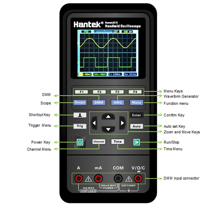 Oscilloscopio digitale portatile portatile Risoluzione 320 * 240 Display  Tft da 2,4 pollici Frequenza di campionamento 500khz Oscillometro a  larghezza di banda